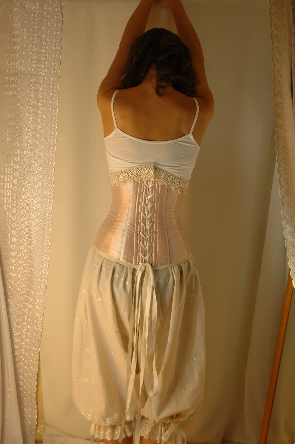 Set with cream broidery anglais bloomers and underbust corset. - Image 4