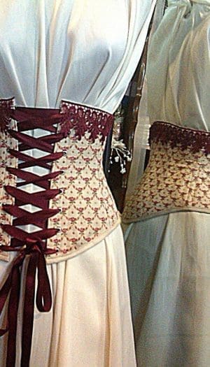 Vintage brocade front lacing waspie corset