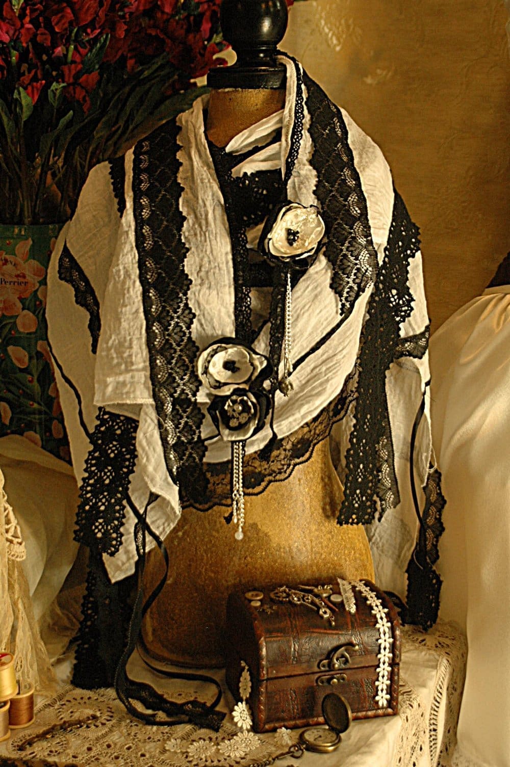 black and white embellished pashmina wrap - Image 4