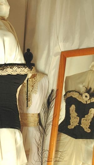 Black and cream classic fully steel boned corset